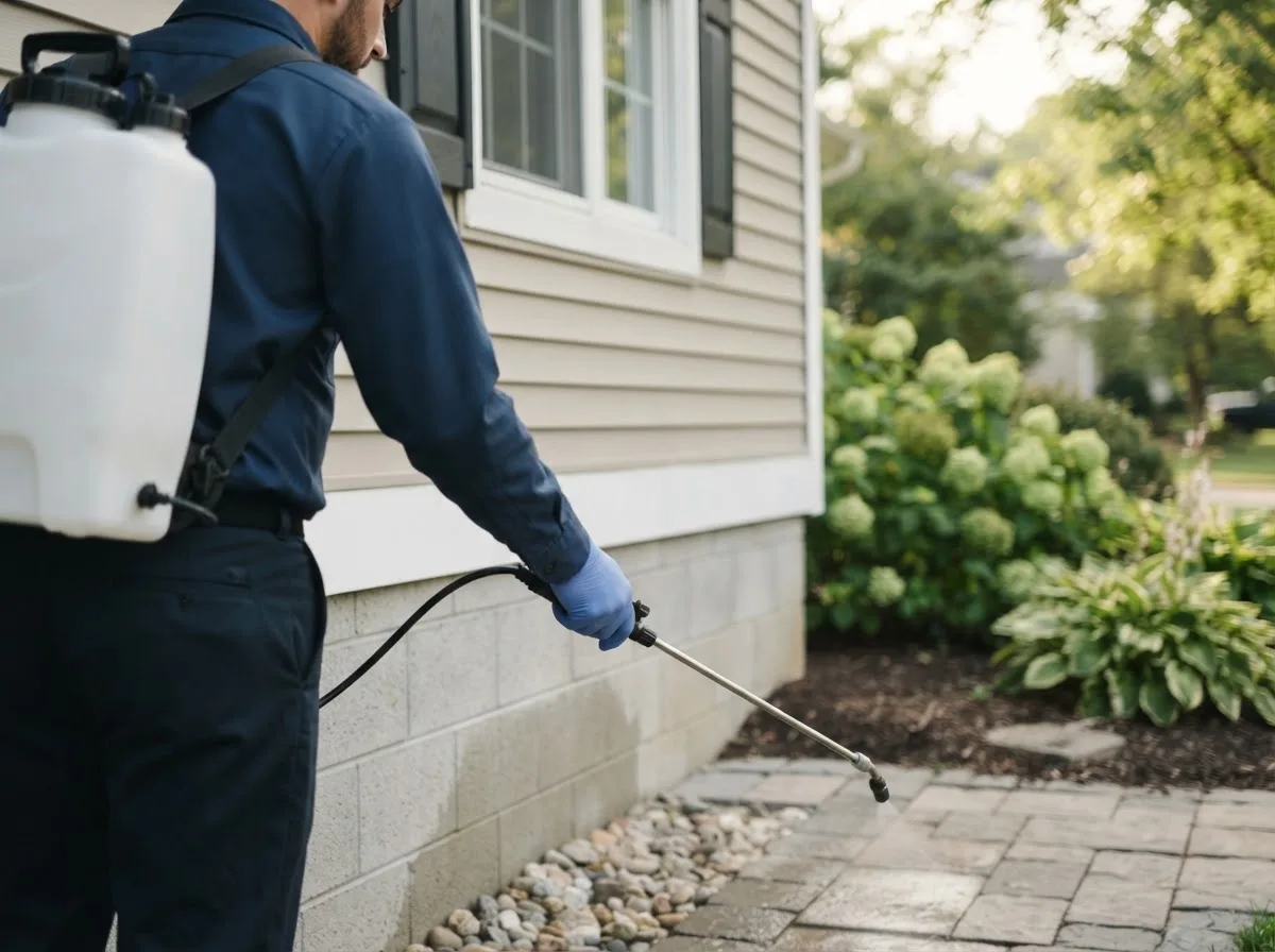 Pest control technician inspecting a home in Renfrew, PA